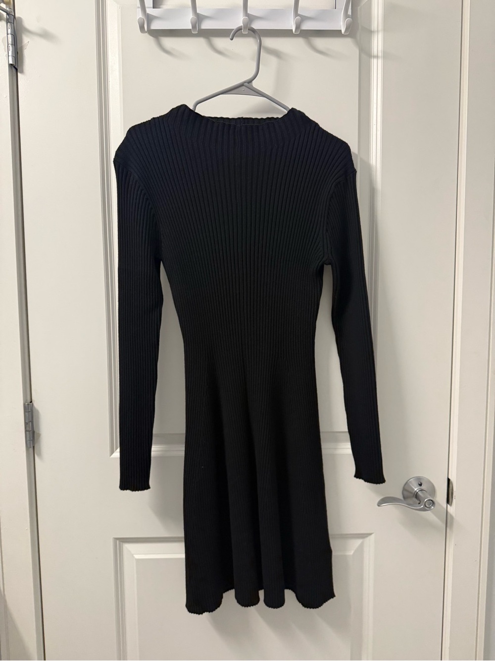 J. Crew Black Ribbed Long-Sleeve Fit-and-Flare Dress